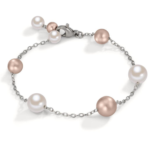 Bracciale Acciaio inossidabile, Alluminio rosa rivestimento IP Perla di conchiglia 17-18.5 cm Ø8 mm