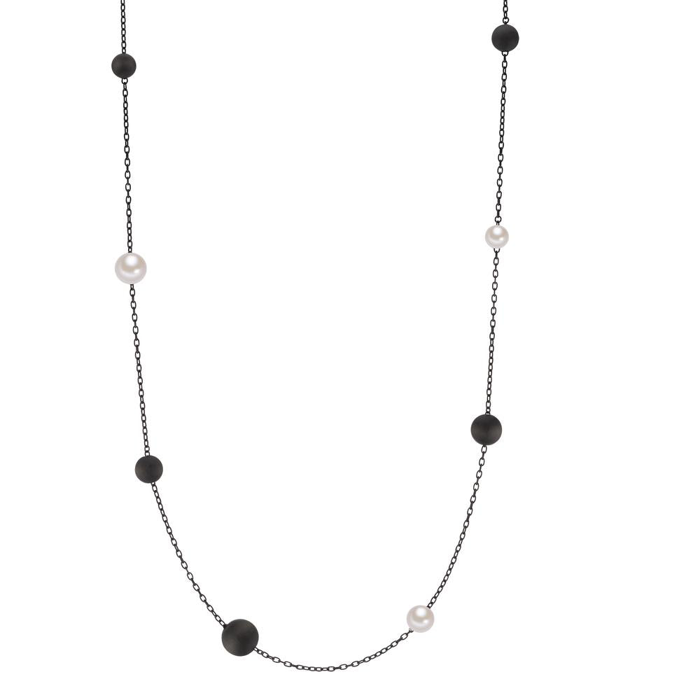 Collana Acciaio inossidabile, Alluminio nero rivestimento IP Perla di conchiglia 60 cm Ø8 mm