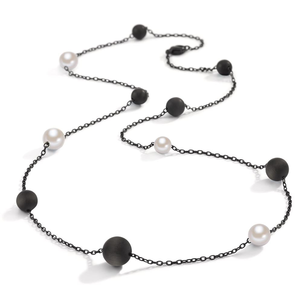 Collier Acier inoxydable, Aluminium noir PVD perle de culture 60 cm Ø8 mm