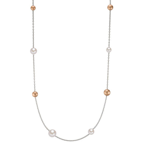 Collier Acier inoxydable, Aluminium rosé PVD perle de culture 60 cm Ø8 mm