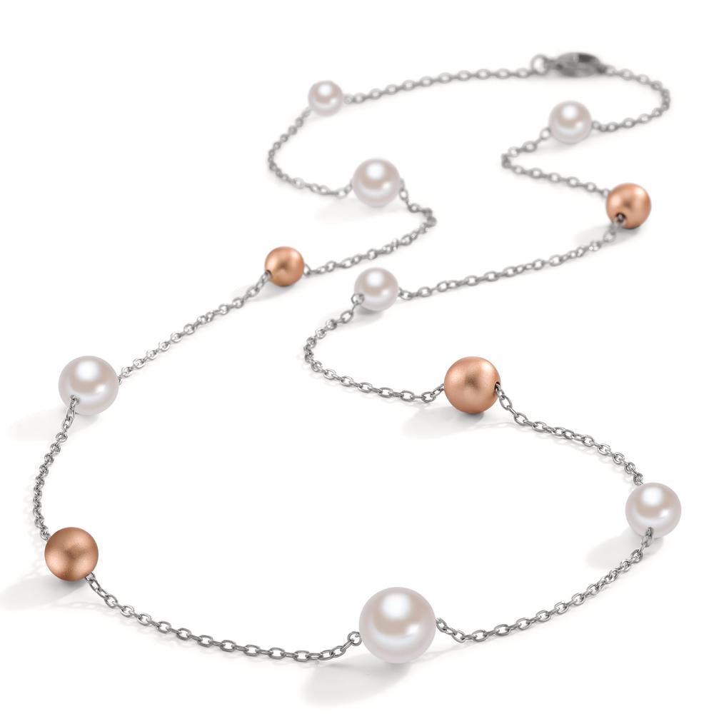 Collier Acier inoxydable, Aluminium rosé PVD perle de culture 60 cm Ø8 mm