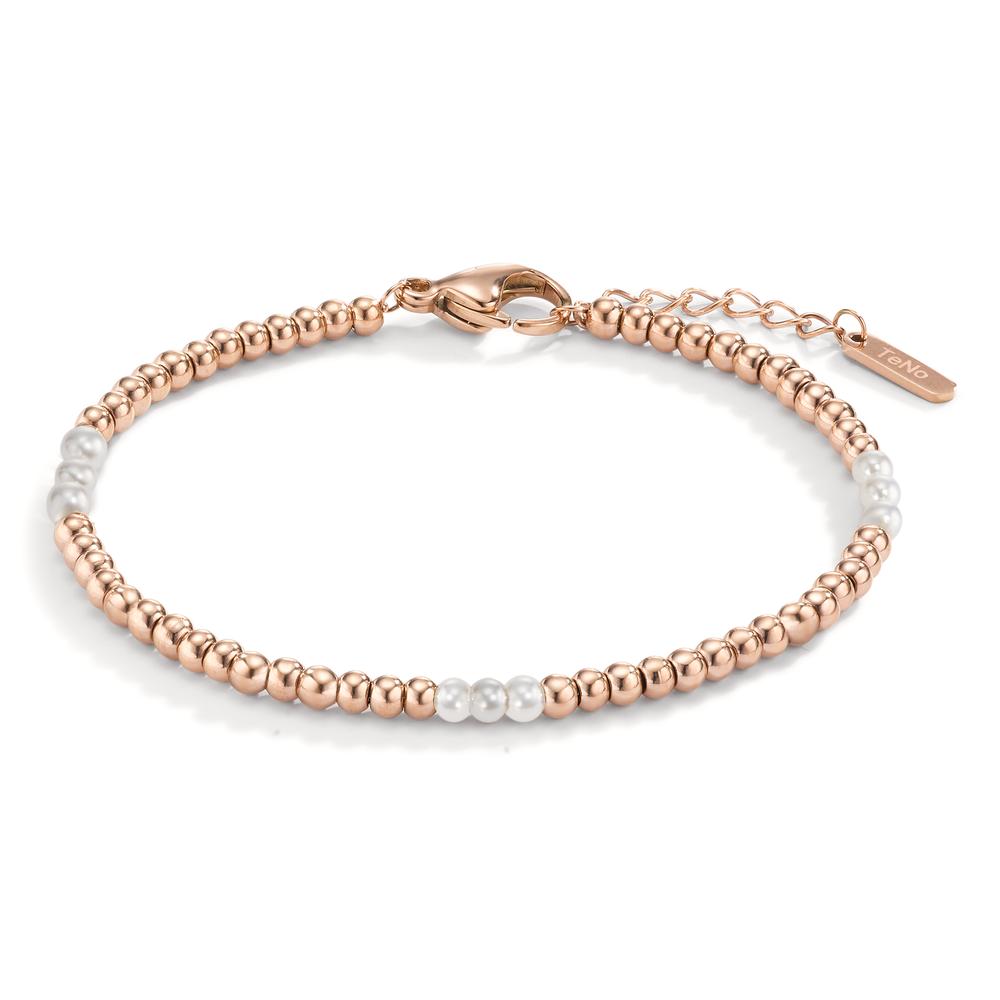 Bracciale Acciaio inossidabile rosa rivestimento IP Perla di conchiglia 17-19 cm Ø3 mm