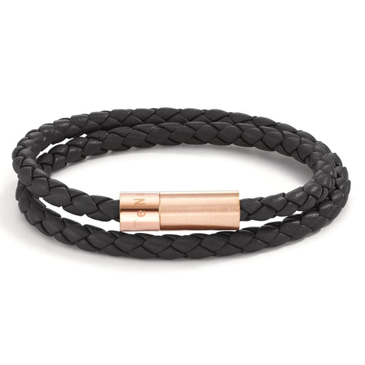 Bracelet Cuir, Acier inoxydable rosé PVD 19 cm