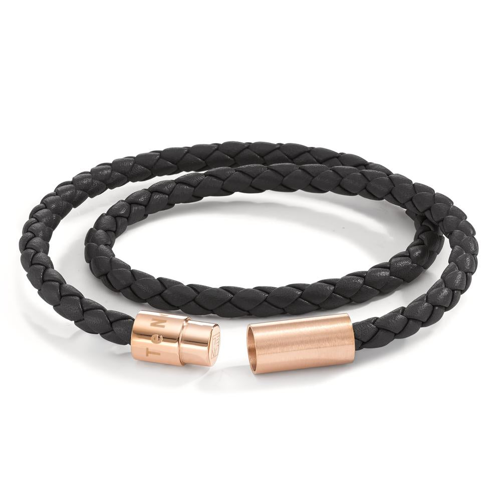 Bracelet Cuir, Acier inoxydable rosé PVD 19 cm