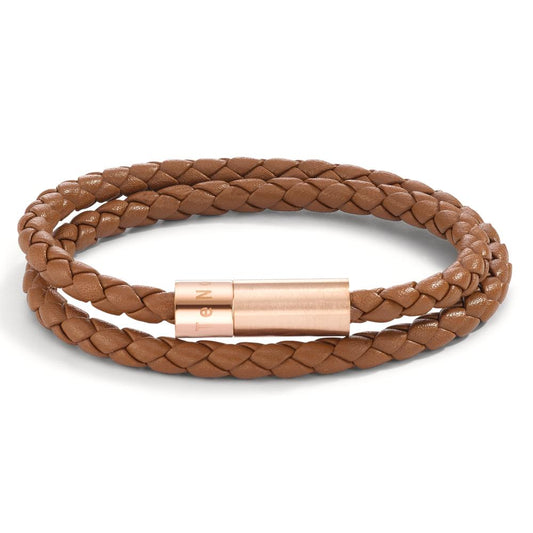 Wickelarmband Heritage Roségold aus Edelstahl, Flechtleder HAVANA BROWN