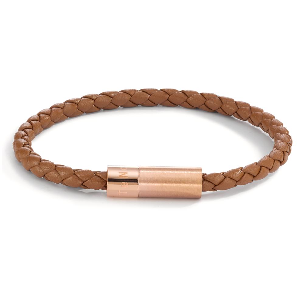 Lederarmband Heritage Roségold aus Edelstahl, Flechtleder HAVANA BROWN