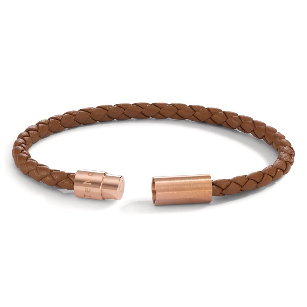 Lederarmband Heritage Roségold aus Edelstahl, Flechtleder HAVANA BROWN