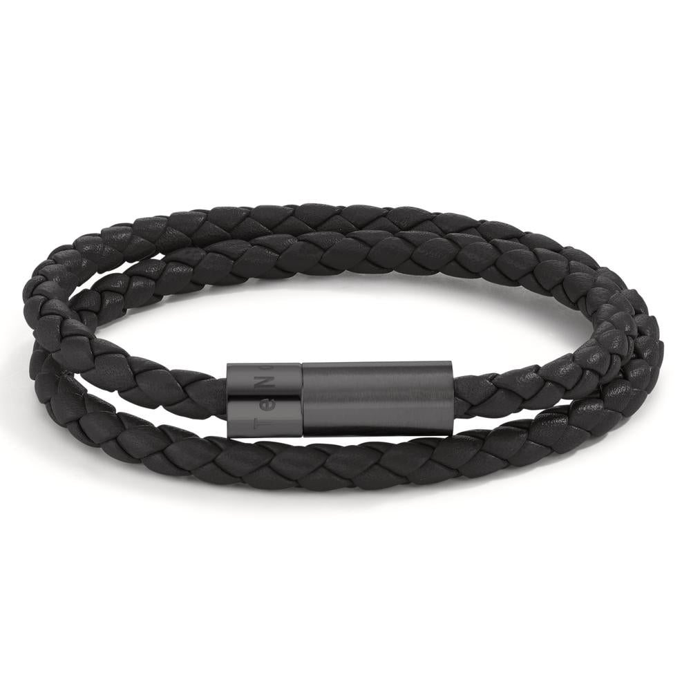 Bracciale Pelle, Acciaio inossidabile nero rivestimento IP 19 cm