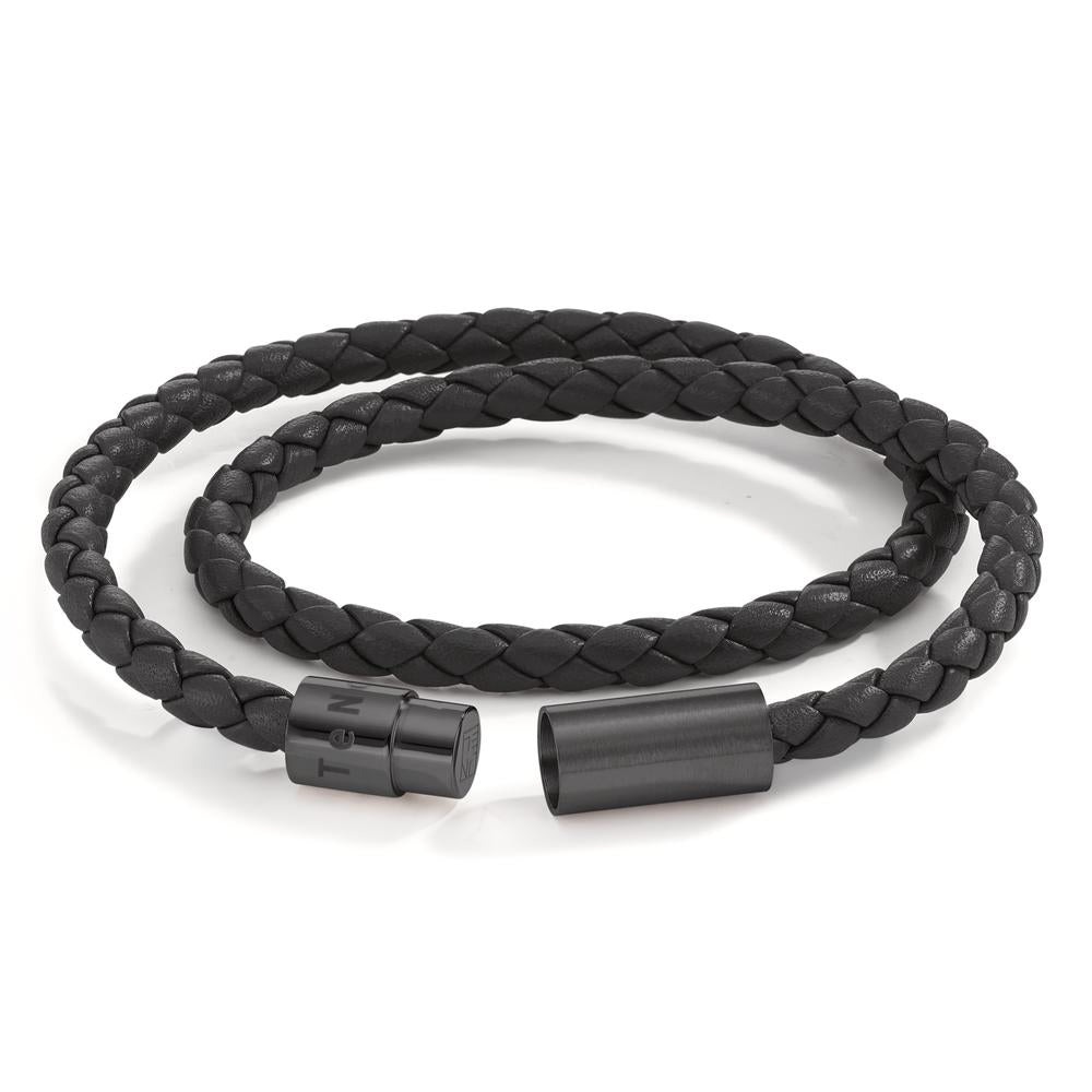 Bracelet Cuir, Acier inoxydable noir PVD 19 cm