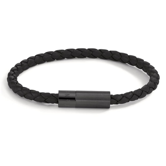 Bracelet Cuir, Acier inoxydable noir PVD 19 cm