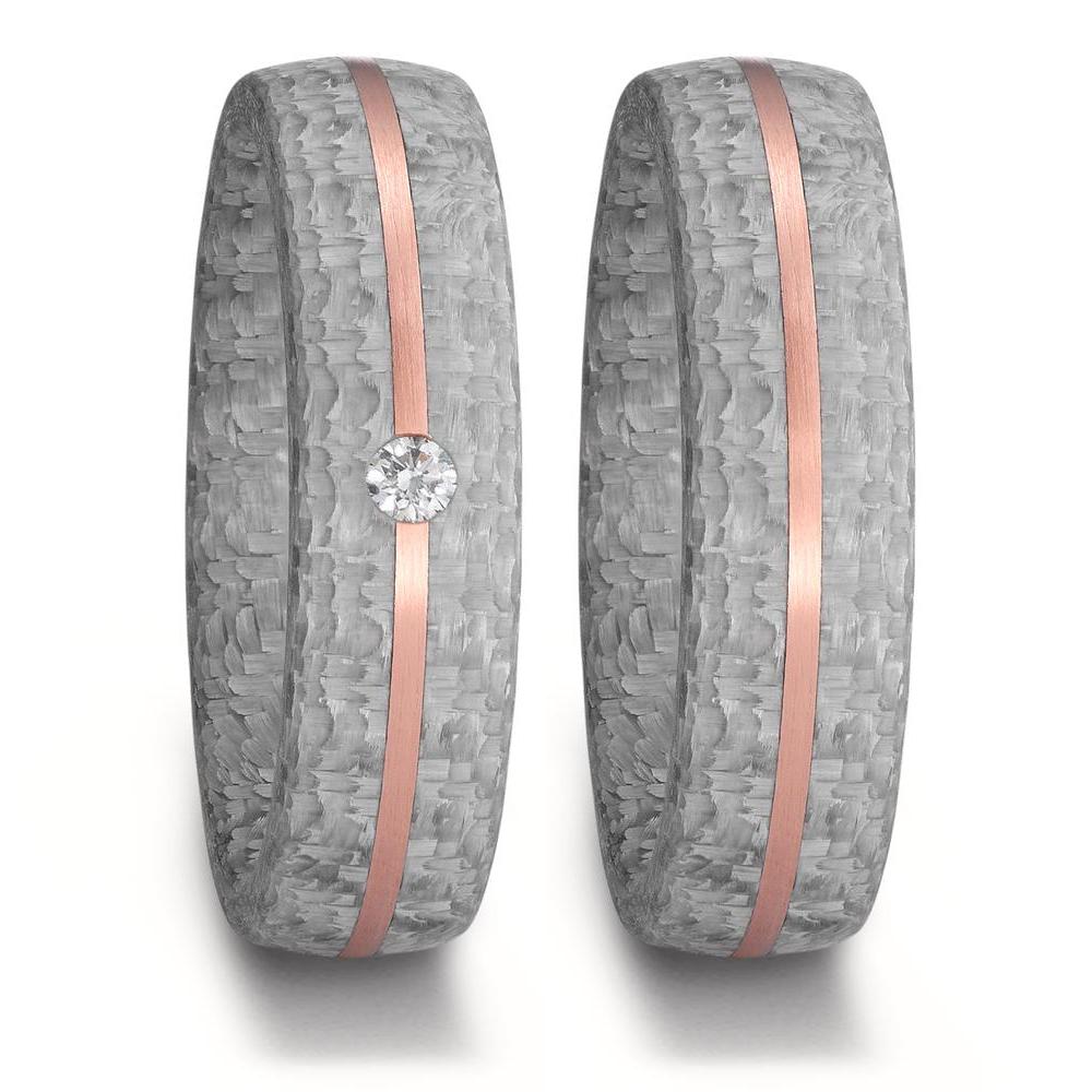 Partnerring 585/14 K Rosegold, Carbon Diamant 0.05 ct, w-si