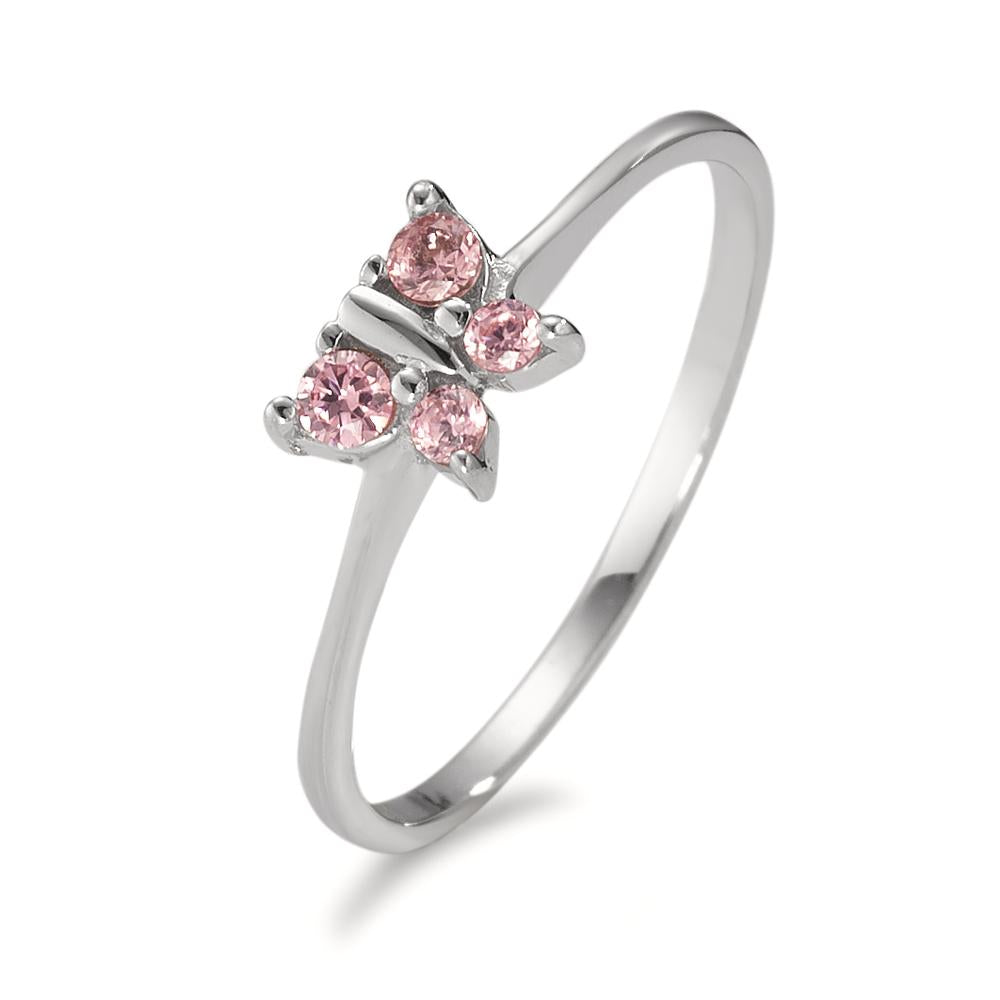 Anello Argento Zirconia rosa, 4 pietra rodiato Farfalla