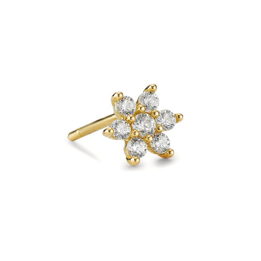 Clous d'oreille à l'unité Or jaune 18K Zircone 7 Pierres Fleur Ø6 mm