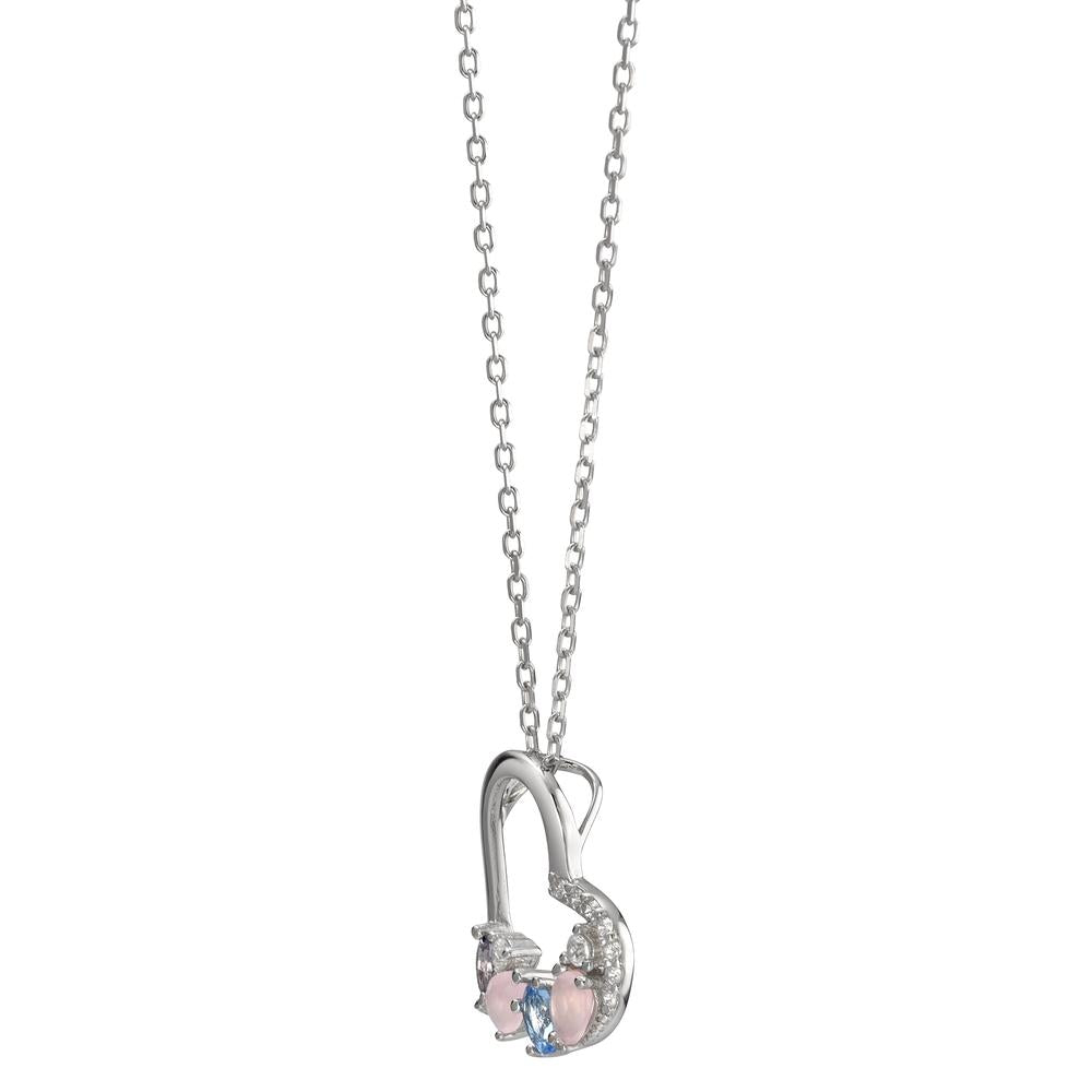 Collier Argent Zircone coloré, 14 Pierres Rhodié Coeur 40-45 cm