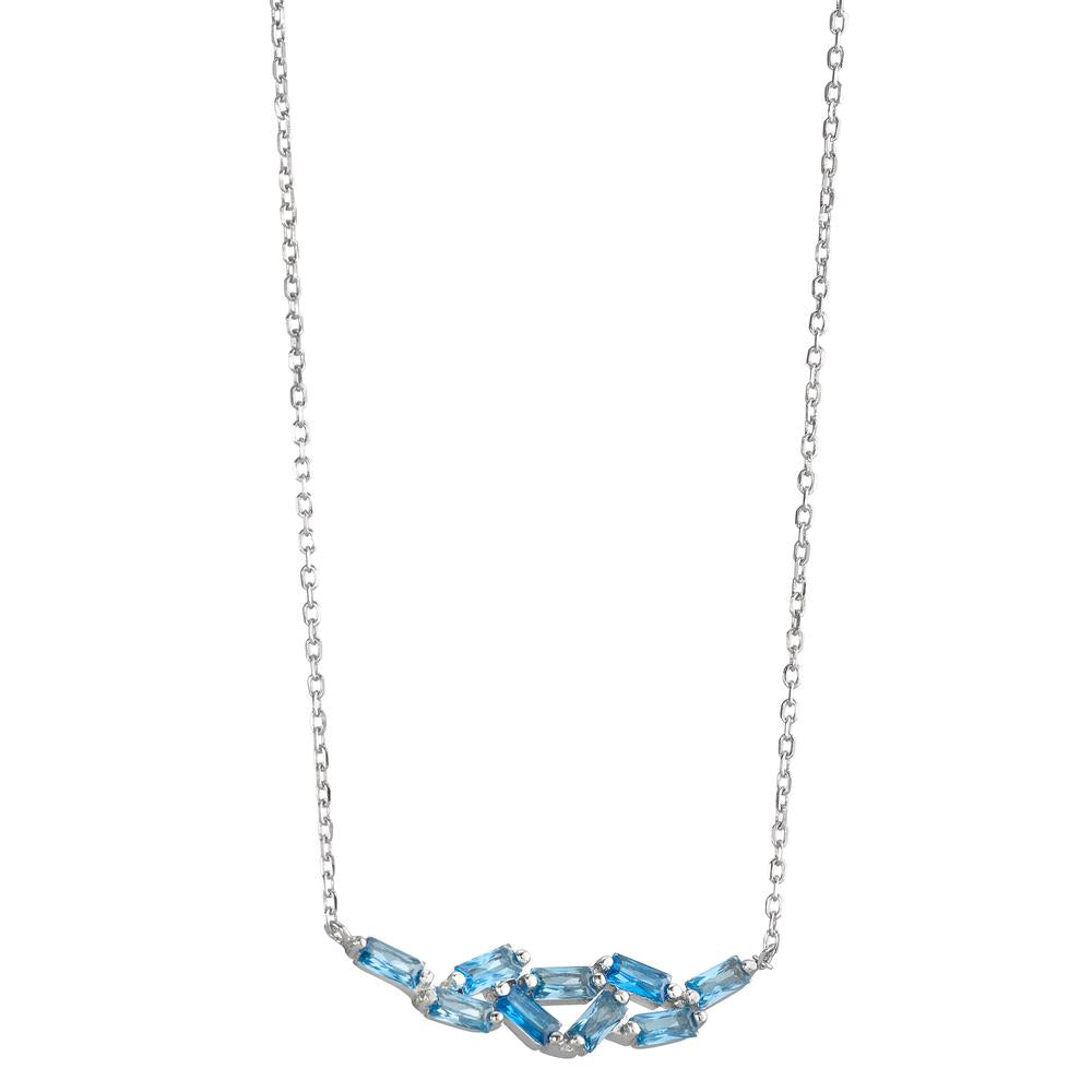 Collier Argent Zircone bleu, 9 Pierres Rhodié 39-44 cm