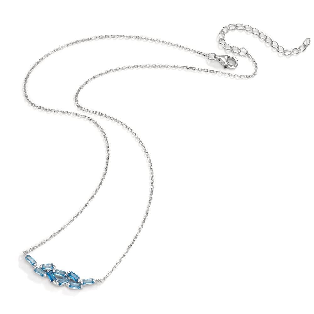 Collier Argent Zircone bleu, 9 Pierres Rhodié 39-44 cm