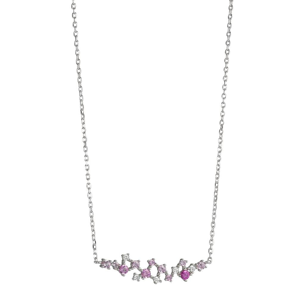 Collana Argento Zirconia rosa, 16 pietra rodiato 39-44 cm