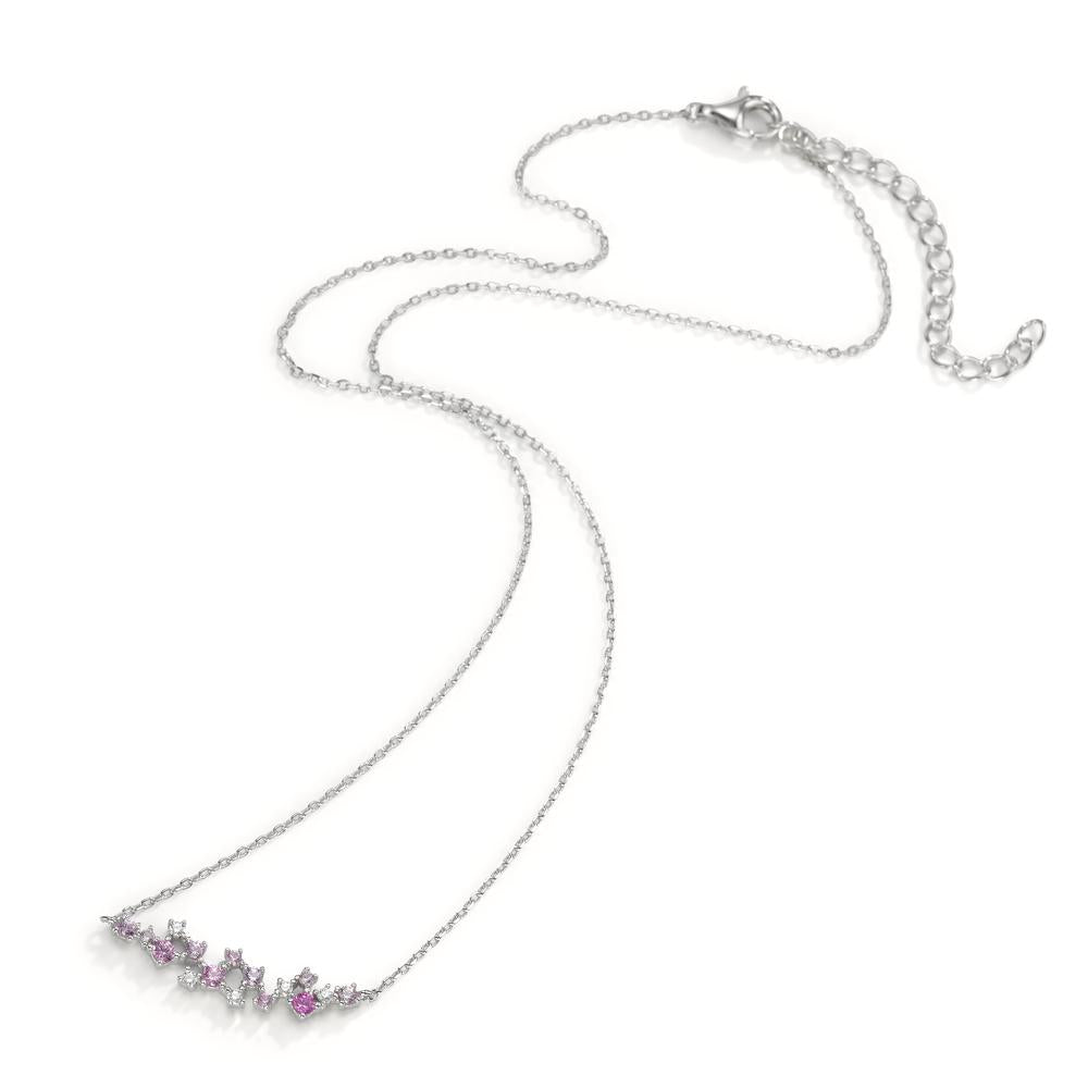 Collier Argent Zircone rose, 16 Pierres Rhodié 39-44 cm