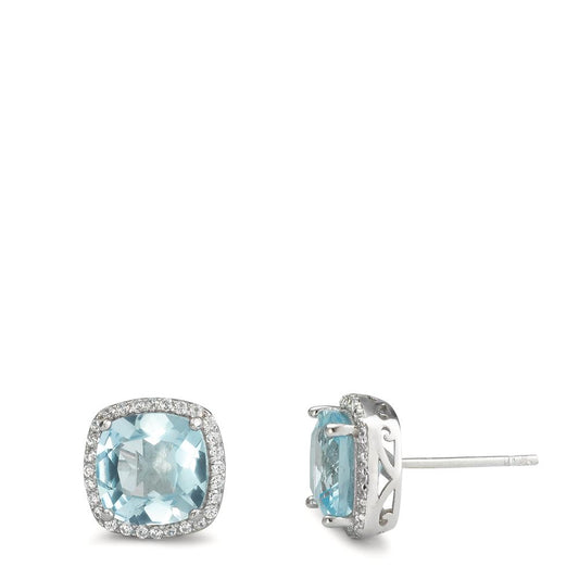 Clous d'oreilles Argent Topaze bleu Rhodié Ø10 mm