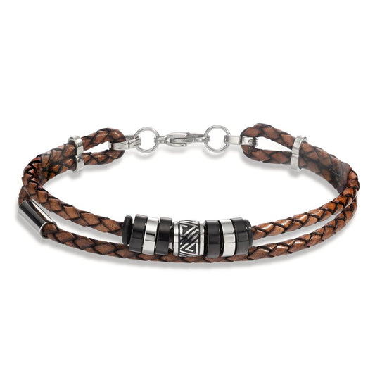 Bracelet Cuir, Acier inoxydable noir PVD 21 cm