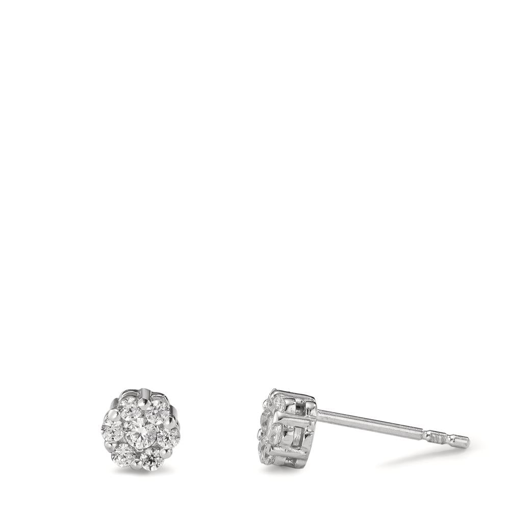 Clous d'oreilles Or blanc 18K Zircone 14 Pierres Ø5 mm