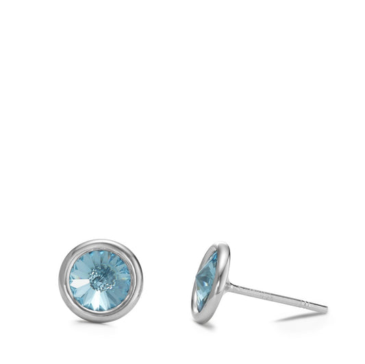 Clous d'oreilles Argent Zircone aqua, 2 Pierres Rhodié Pierre du Mois Ø9 mm