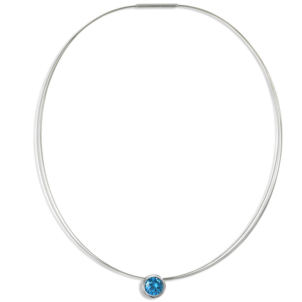 Collier Acier inoxydable Zircone bleu 42 cm Ø13 mm