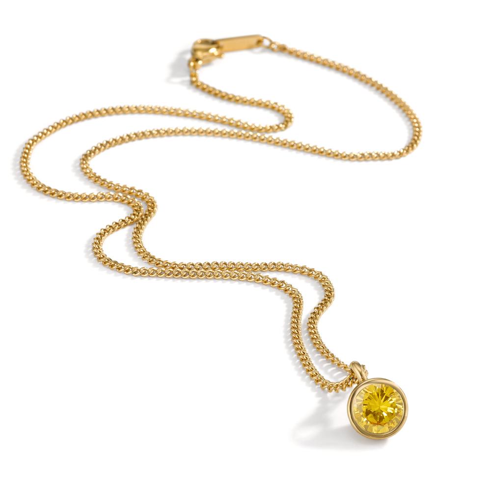 Chaînette avec pendentif Acier inoxydable Zircone jaune PVD 42 cm Ø9.5 mm