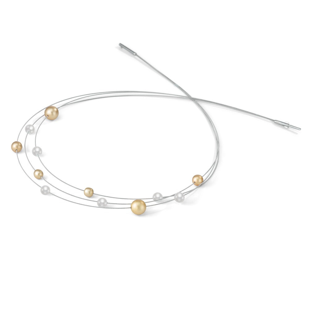 Perlcollier Arya aus Edelstahl mit Light Gold Pearls und Muschelperlen