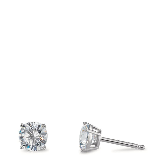 Clous d'oreilles Argent Zircone blanc, 2 Pierres Rhodié Ø6 mm