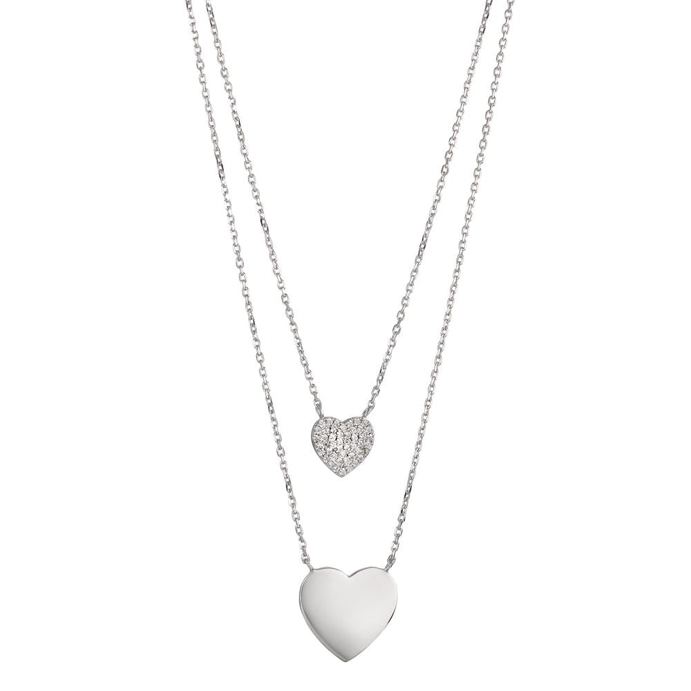 Collier Argent Zircone Rhodié Coeur 45 cm