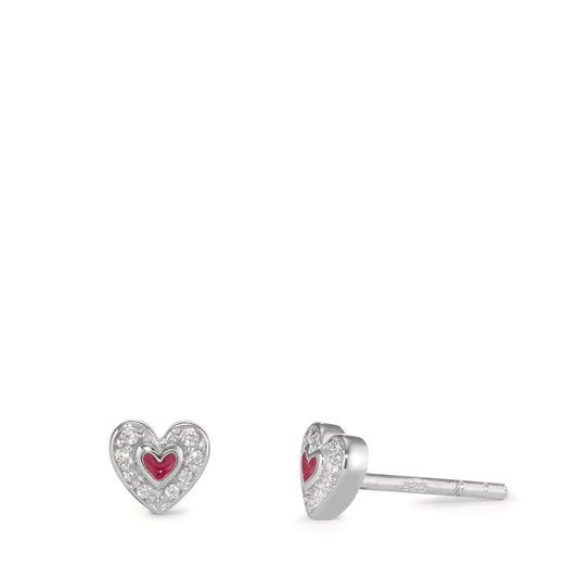 Orecchini a bottone Argento Zirconia smaltato Cuore Ø5.5 mm