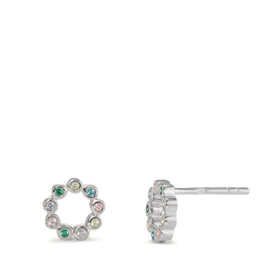 Clous d'oreilles Argent Zircone coloré, 18 Pierres Rhodié Ø7.5 mm