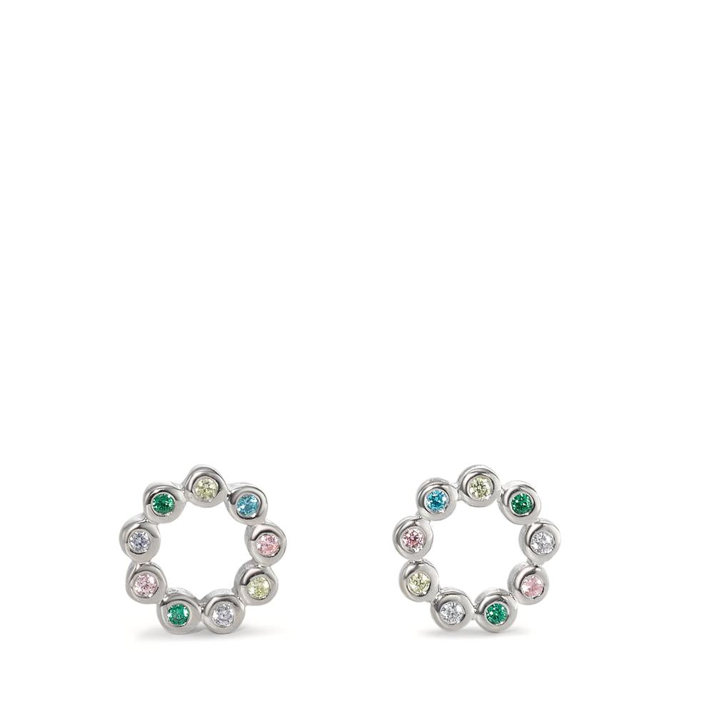 Clous d'oreilles Argent Zircone coloré, 18 Pierres Rhodié Ø7.5 mm