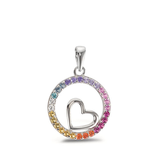 Pendentif Argent Zircone coloré Rhodié Coeur Ø16 mm