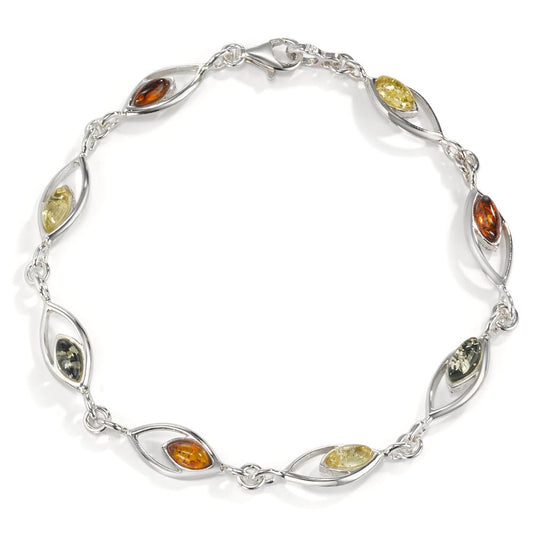 Bracelet Argent Ambre 8 Pierres Rhodié 18.5 cm