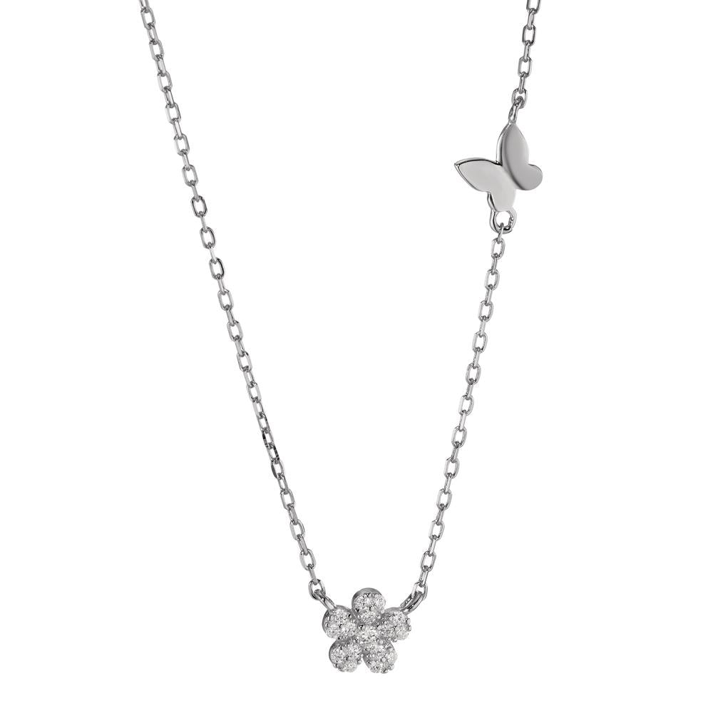 Collier Argent Zircone Rhodié Fleur 40-45 cm