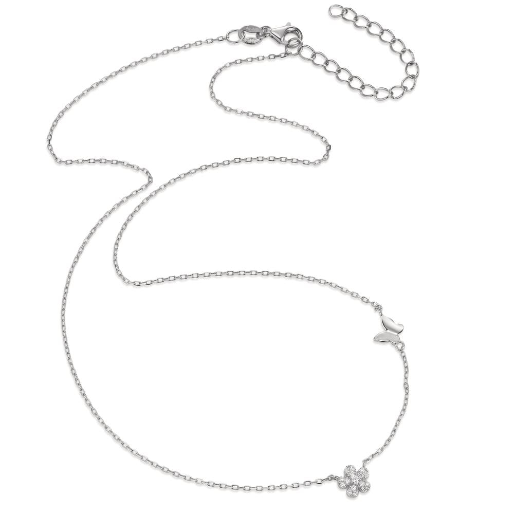 Collier Argent Zircone Rhodié Fleur 40-45 cm