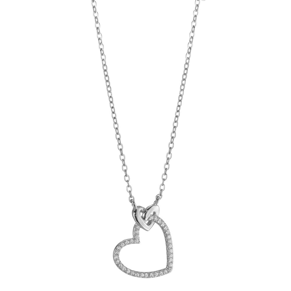 Collier Argent Zircone Rhodié Coeur 40-45 cm