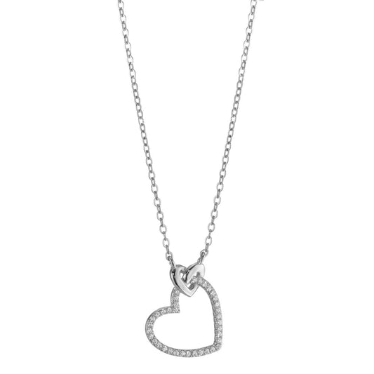 Collana Argento Zirconia rodiato Cuore 40-45 cm