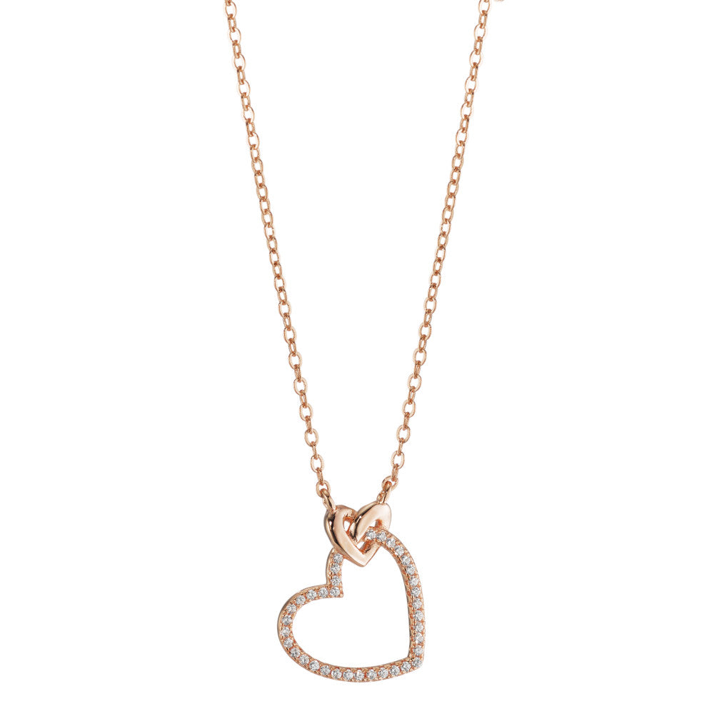 Collier Argent Zircone rosé Plaqué or Coeur 40-45 cm