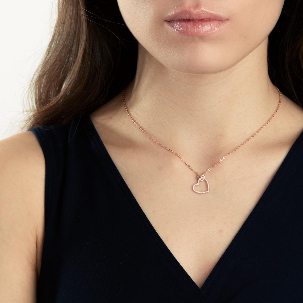 Collier Argent Zircone rosé Plaqué or Coeur 40-45 cm