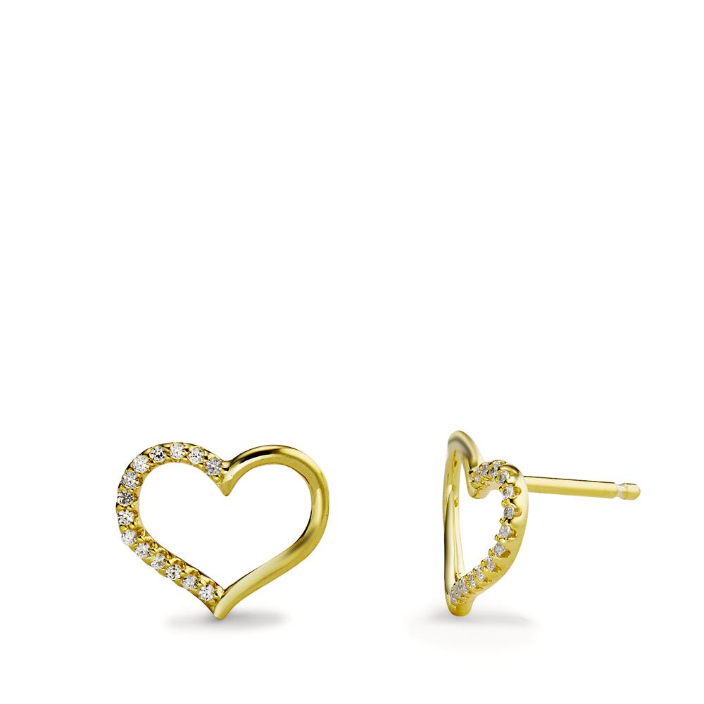 Clous d'oreilles Argent Zircone 28 Pierres jaune Plaqué or Coeur Ø10 mm