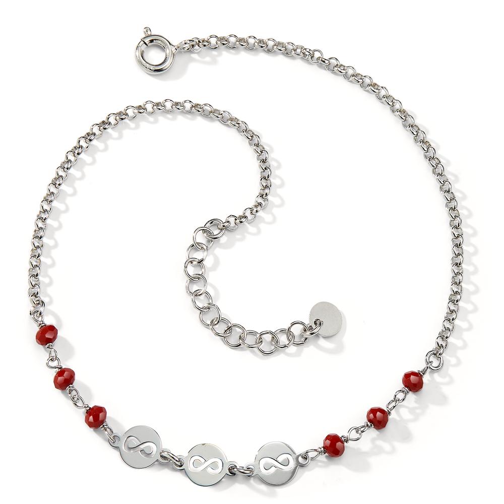 Chaînette de cheville Argent Cristal rouge, 6 Pierres Rhodié Infini 23-26 cm