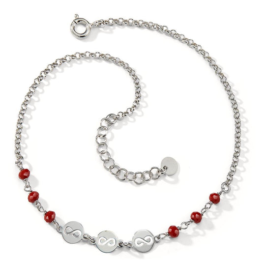 Chaînette de cheville Argent Cristal rouge, 6 Pierres Rhodié Infini 23-26 cm