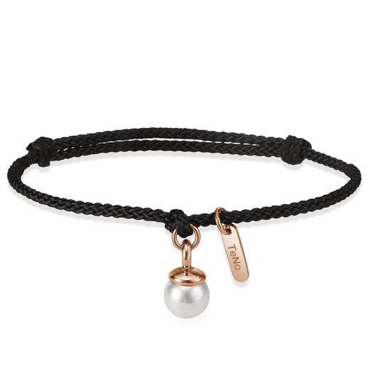 Bracciale Tessile, Acciaio inossidabile rosa rivestimento IP Perla di conchiglia 16-21 cm