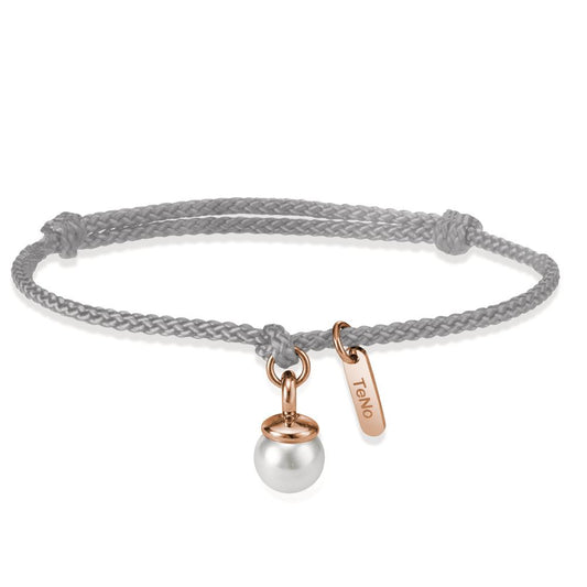 Bracciale Tessile, Acciaio inossidabile rosa rivestimento IP Perla di conchiglia 16-21 cm Ø7 mm