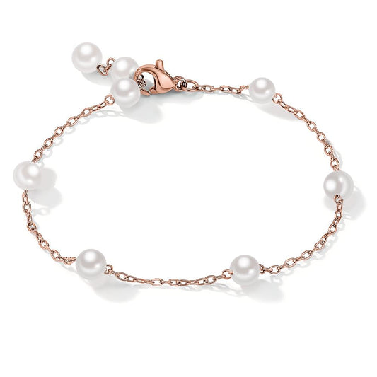 Bracciale Acciaio inossidabile rosa rivestimento IP Perla di conchiglia 17-18.5 cm