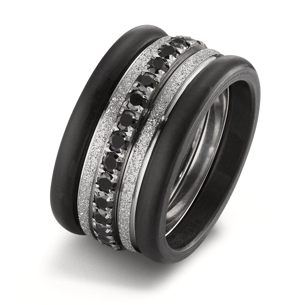 Memory Ring Edelstahl Zirkonia schwarz