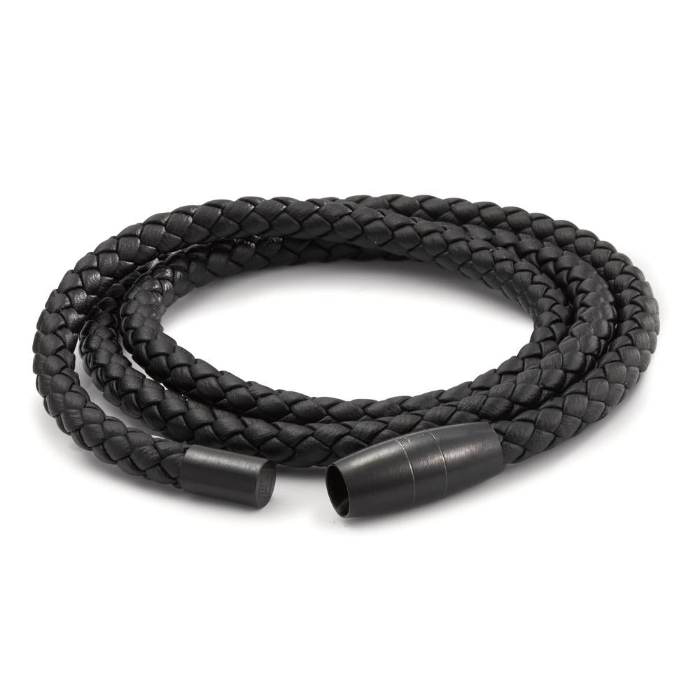 Bracelet Acier inoxydable, Cuir noir PVD 19 cm Ø5.5 mm